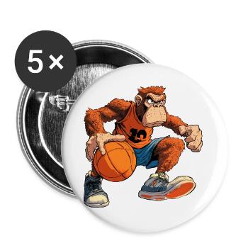 Monkey Basketball Player / Hooper - Buttons large 2.2''/56 mm (5-pack) - white - Front