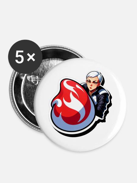 Energie-Flammenfaust - Buttons groß 56 mm (5er Pack) - Weiß
