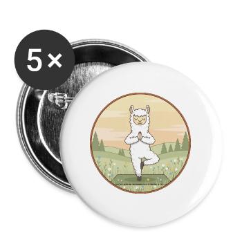 Yoga Llama Alpaca macht Baumpose - Buttons groß 56 mm (5er Pack) - Weiß - Vorne