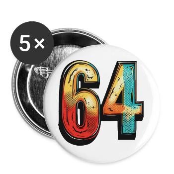 64 chiffres colorés - Lot de 5 grands badges (56 mm) - blanc - Devant