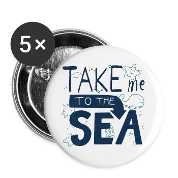 Take Me to the Sea – Doodle Meer Urlaub - Buttons groß 56 mm (5er Pack) - Weiß - Vorne