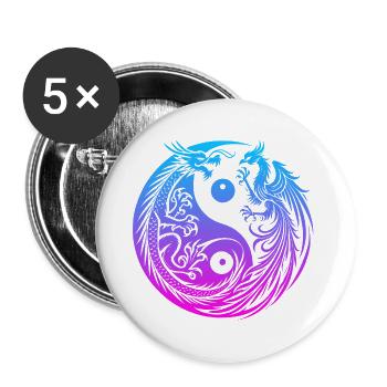 Dragon Yin Yang et Néon Phénix - Lot de 5 grands badges (56 mm) - blanc - Devant