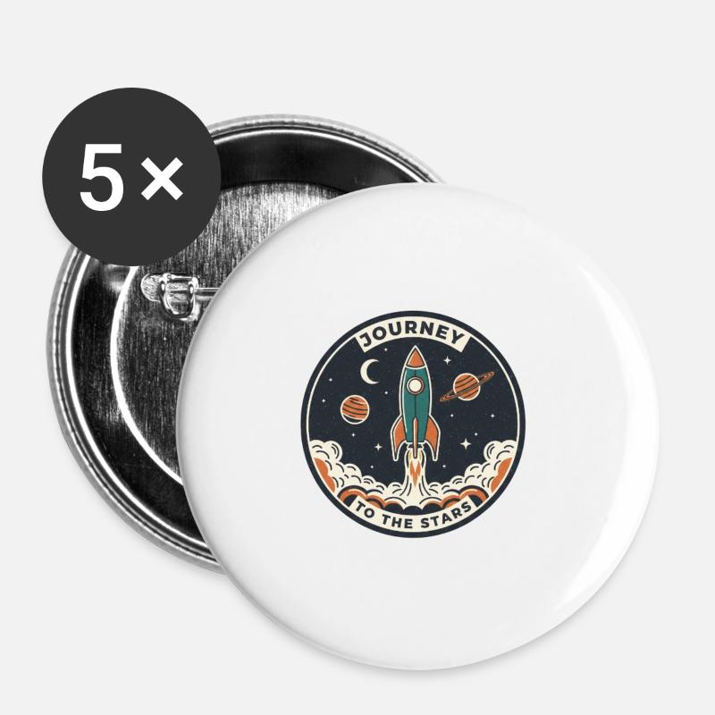 Raketenreise Zum Sternenhimmel Patch - Buttons groß 56 mm (5er Pack) - Weiß