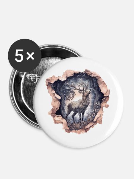 Hirsch - Buttons groß 56 mm (5er Pack) - Weiß