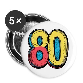 80 Zahl Bunt - Buttons groß 56 mm (5er Pack) - Weiß - Vorne