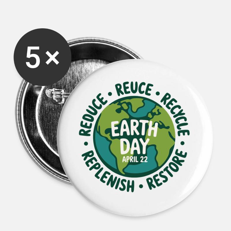 Earth Day Circle: Reuse Recycle - Buttons large 2.2''/56 mm (5-pack) - white