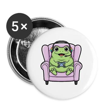 Gamer Frog Amphibian jouant aux jeux vidéo - Lot de 5 grands badges (56 mm) - blanc - Devant