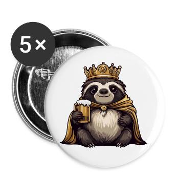 Sloth Beer King - Buttons large 2.2''/56 mm (5-pack) - white - Front