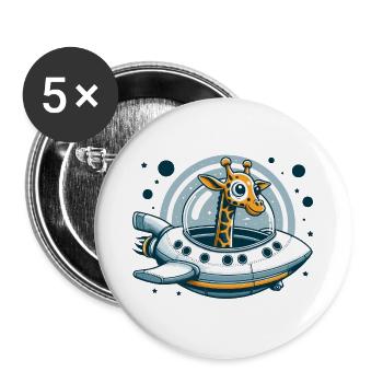 Giraffe Spaceship Adventure - Buttons large 2.2''/56 mm (5-pack) - white - Front