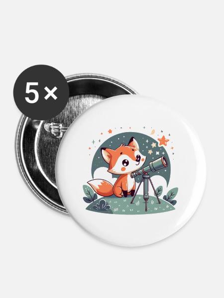 Fuchs am Teleskop unter Sternen - Buttons groß 56 mm (5er Pack) - Weiß
