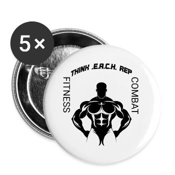 Pensez à CHAQUE répétition : Motivation de fitness - Lot de 5 grands badges (56 mm) - blanc - Devant