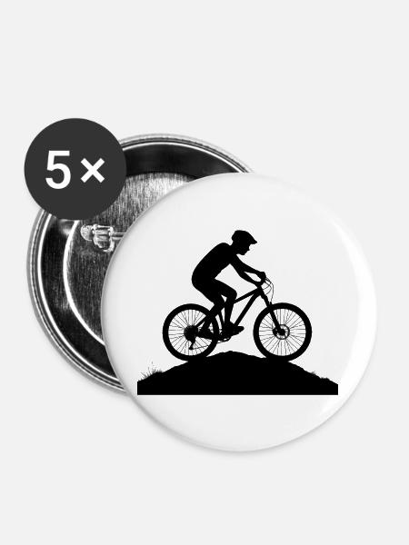 Bergabenteuer Mountainbike Silhouette - Buttons groß 56 mm (5er Pack) - Weiß