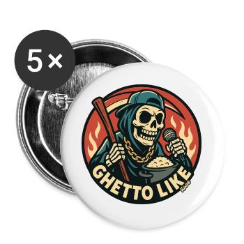 Squelette avec micro et style ghetto - Lot de 5 grands badges (56 mm) - blanc - Devant