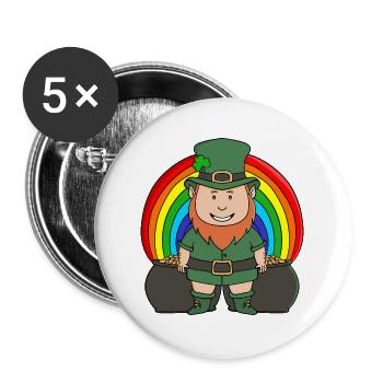 Lucky Leprechaun with Rainbow Pot of Gold - Buttons large 2.2''/56 mm (5-pack) - white - Front