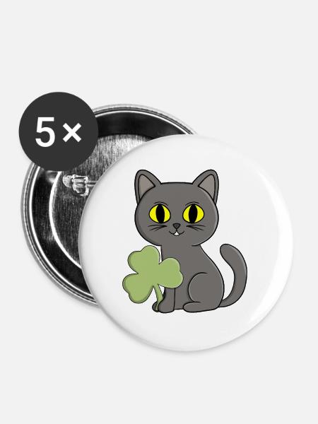 Grauer Katzen-Kleeblatt-Anhänger - Buttons groß 56 mm (5er Pack) - Weiß