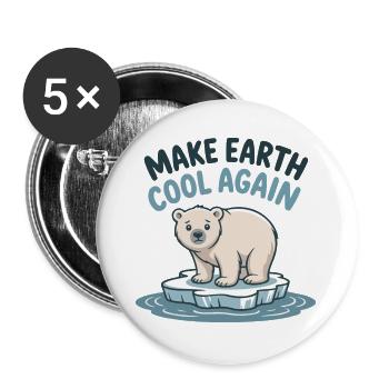 Eisbär: Erde wieder kühl machen - Buttons groß 56 mm (5er Pack) - Weiß - Vorne