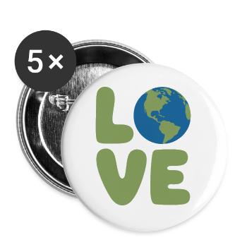 Earth Love Globe Logo - Lot de 5 grands badges (56 mm) - blanc - Devant