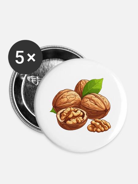 Walnüsse - Buttons groß 56 mm (5er Pack) - Weiß
