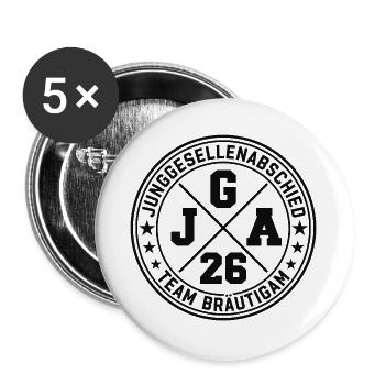 Enterrement de vie de garçon 2026 Équipe de marié - Lot de 5 grands badges (56 mm) - blanc - Devant