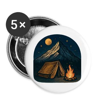Mountain camping at night with fire - Buttons large 2.2''/56 mm (5-pack) - white - Front