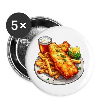 Fish and chips - Lot de 5 grands badges (56 mm) - blanc - Devant
