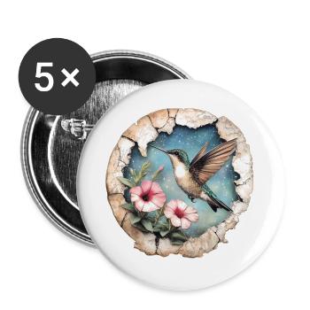 Hummingbird with flowers - Buttons large 2.2''/56 mm (5-pack) - white - Front