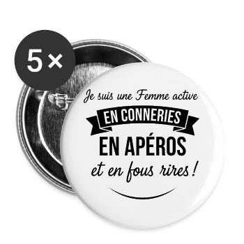 Geburtstagsgeschenk Beauf Freundin Humor Apero - Buttons groß 56 mm (5er Pack) - Weiß - Vorne