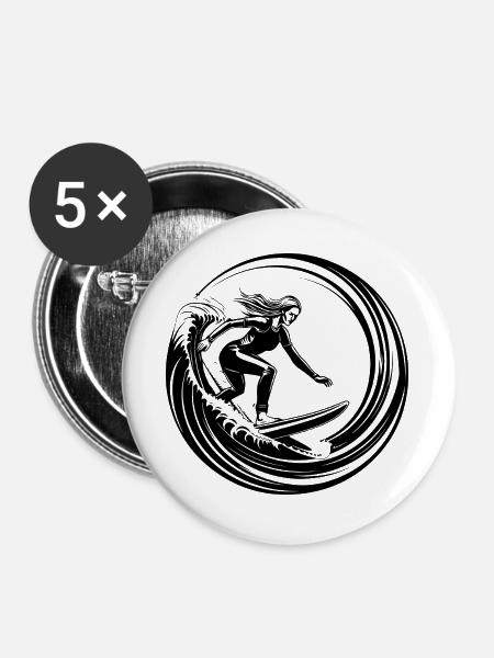Surfer Frau Silhouette - Buttons groß 56 mm (5er Pack) - Weiß