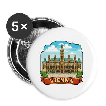 Vienna Austria Rathaus Vintage Ribbon Travel Badge - Buttons large 2.2''/56 mm (5-pack) - white - Front