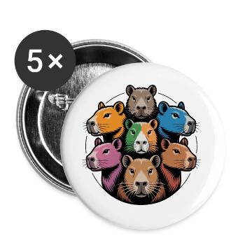 Vielfarbene Capybara-Runde bunte Wasserscheine - Buttons groß 56 mm (5er Pack) - Weiß - Vorne