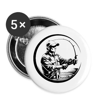 Fishing Man Silhouette - Buttons large 2.2''/56 mm (5-pack) - white - Front
