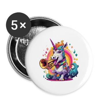 Unicorn trumpet in rainbow swirl - Buttons large 2.2''/56 mm (5-pack) - white - Front