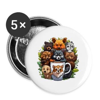 Cuddling dog gang around coffee mug - Buttons large 2.2''/56 mm (5-pack) - white - Front