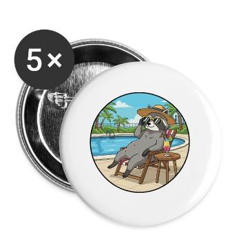 Summer Raccoon Animal Relaxing By Pool - Buttons large 2.2''/56 mm (5-pack) - white - Front