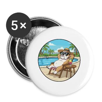 Summer Bulldog Dog Relaxing By Pool Art - Buttons large 2.2''/56 mm (5-pack) - white - Front
