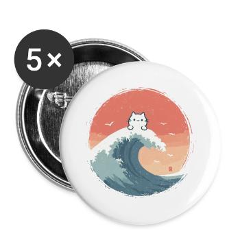 Vague de chat sur la mer du soir - Lot de 5 grands badges (56 mm) - blanc - Devant