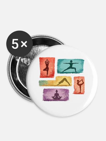 Yoga Silhouetten in Farbblöcken - Buttons groß 56 mm (5er Pack) - Weiß