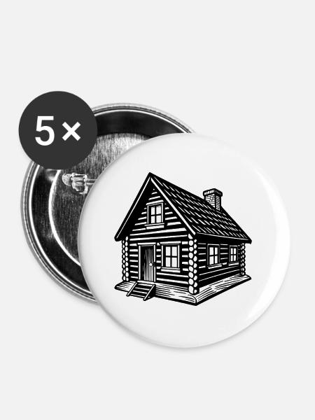 Blockhütte - Buttons groß 56 mm (5er Pack) - Weiß