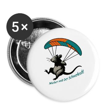 Fallschirmmaus Abenteuer - Buttons groß 56 mm (5er Pack) - Weiß - Vorne