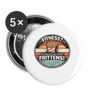 Fitness vs Fritten – Retro Fries Badge - Buttons large 2.2''/56 mm (5-pack) - white - Front