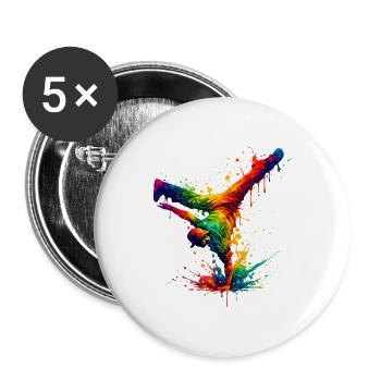 Handgespritzter Regenbogentanz - Buttons groß 56 mm (5er Pack) - Weiß - Vorne