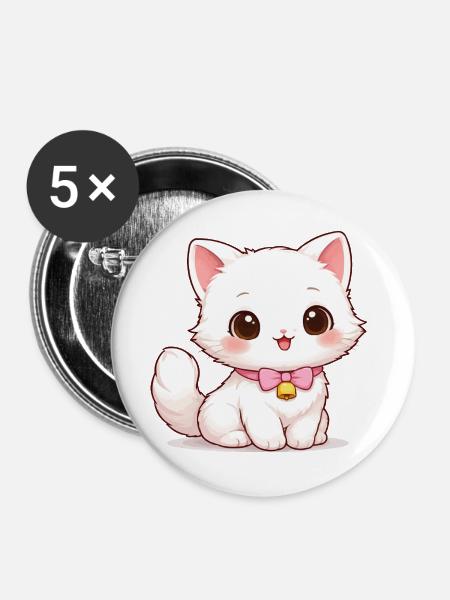 Kätzchen Glockenzauber - Buttons groß 56 mm (5er Pack) - Weiß