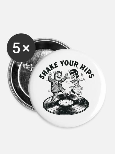Shake Your Hips Vinyl Dance - Buttons groß 56 mm (5er Pack) - Weiß