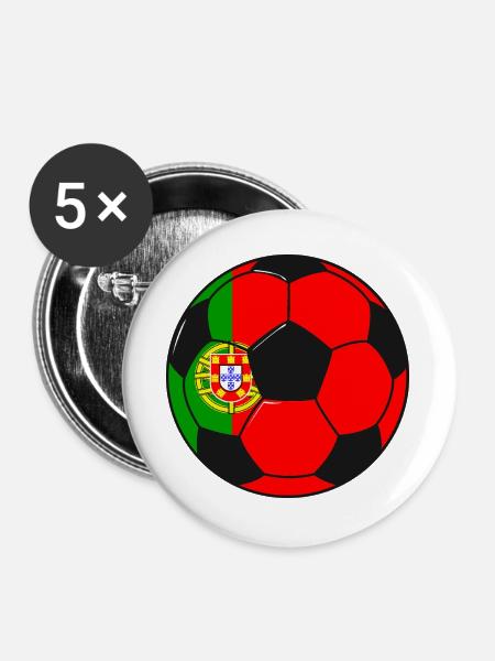 Fußballmannschaft Portugal - Buttons groß 56 mm (5er Pack) - Weiß