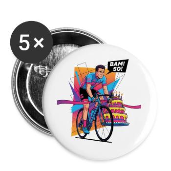 BAM! 50th Birthday Cyclist Pop Art - Buttons large 2.2''/56 mm (5-pack) - white - Front
