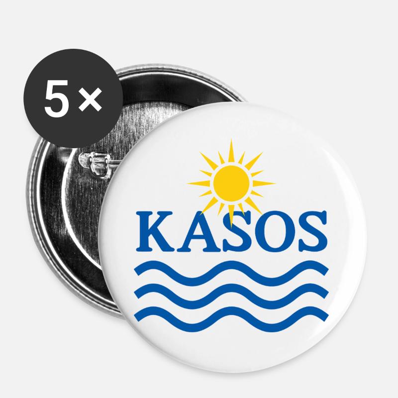 Kasos Sun and Waves - Buttons large 2.2''/56 mm (5-pack) - white