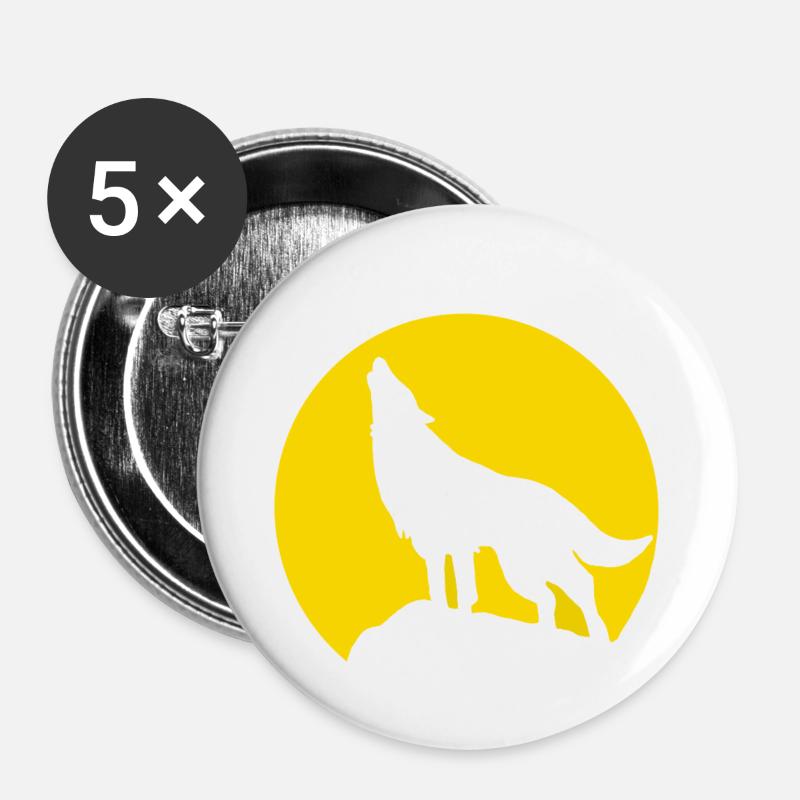 Mondsilhouette Wolfheulen - Buttons groß 56 mm (5er Pack) - Weiß