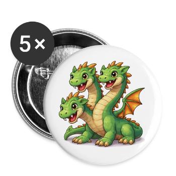Three-Headed Dragon - Buttons large 2.2''/56 mm (5-pack) - white - Front