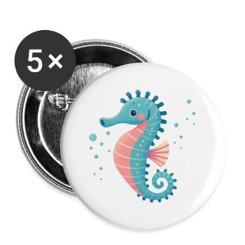 Seepferdchen in Türkis und Pink - Buttons groß 56 mm (5er Pack) - Weiß - Vorne