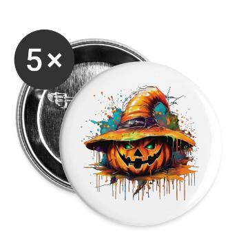 Golden Pumpkin Halloween Splash - Buttons large 2.2''/56 mm (5-pack) - white - Front